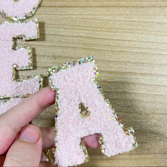 Pink Glitter Chenille Varsity Letter Patches - Picture 3 of 5